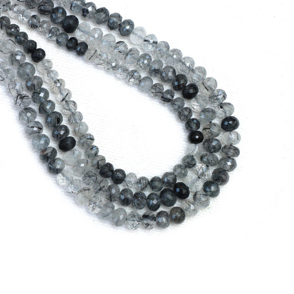 Black Rutile Faceted Rondelle Beads, 4 mm To 5 mm, Black Rutile Jewelry Making Beads, 16 Inches Full Strand