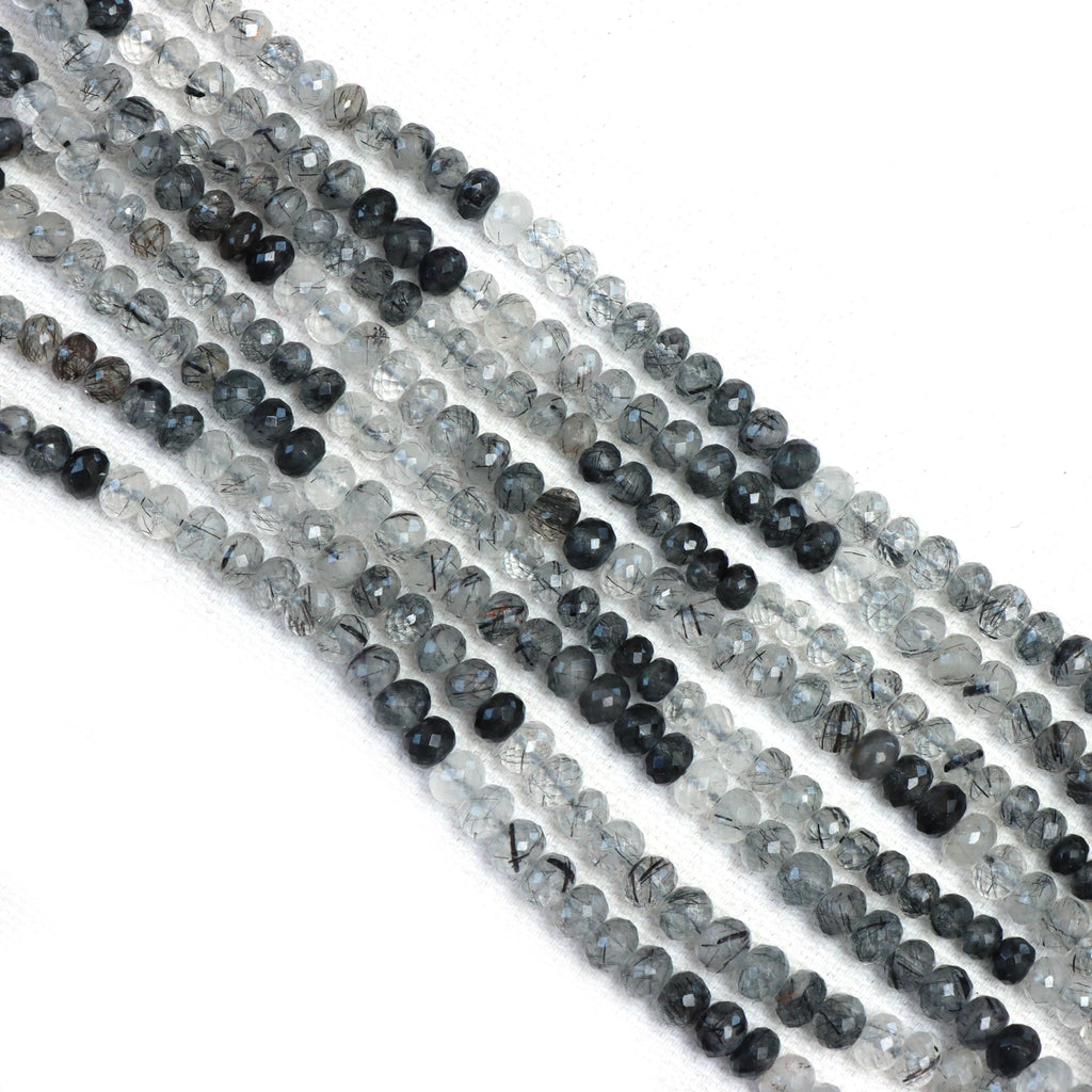 Black Rutile Faceted Rondelle Beads, 4 mm To 5 mm, Black Rutile Jewelry Making Beads, 16 Inches Full Strand