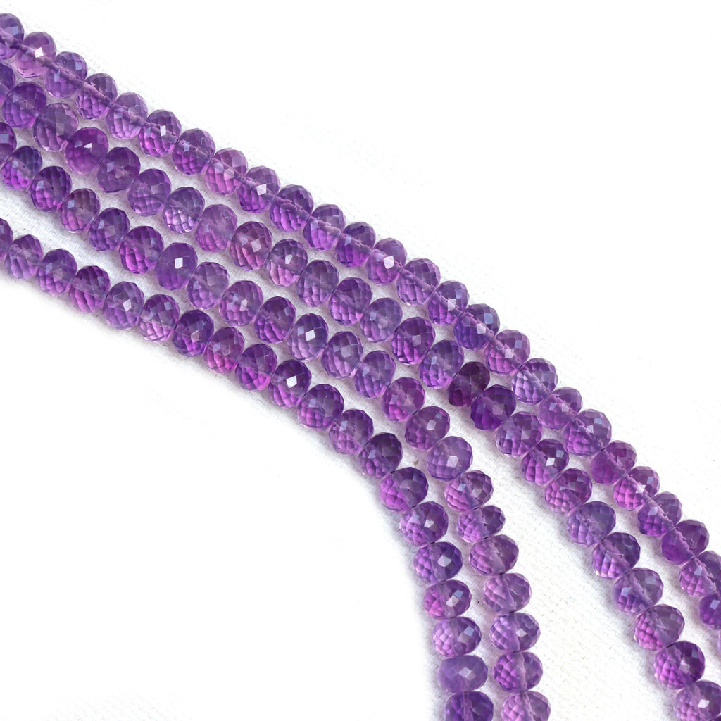 Amethyst Faceted Rondelle Beads, 3 mm To 5 mm, Amethyst Jewelry Making Beads, 16 Inches Full Strand