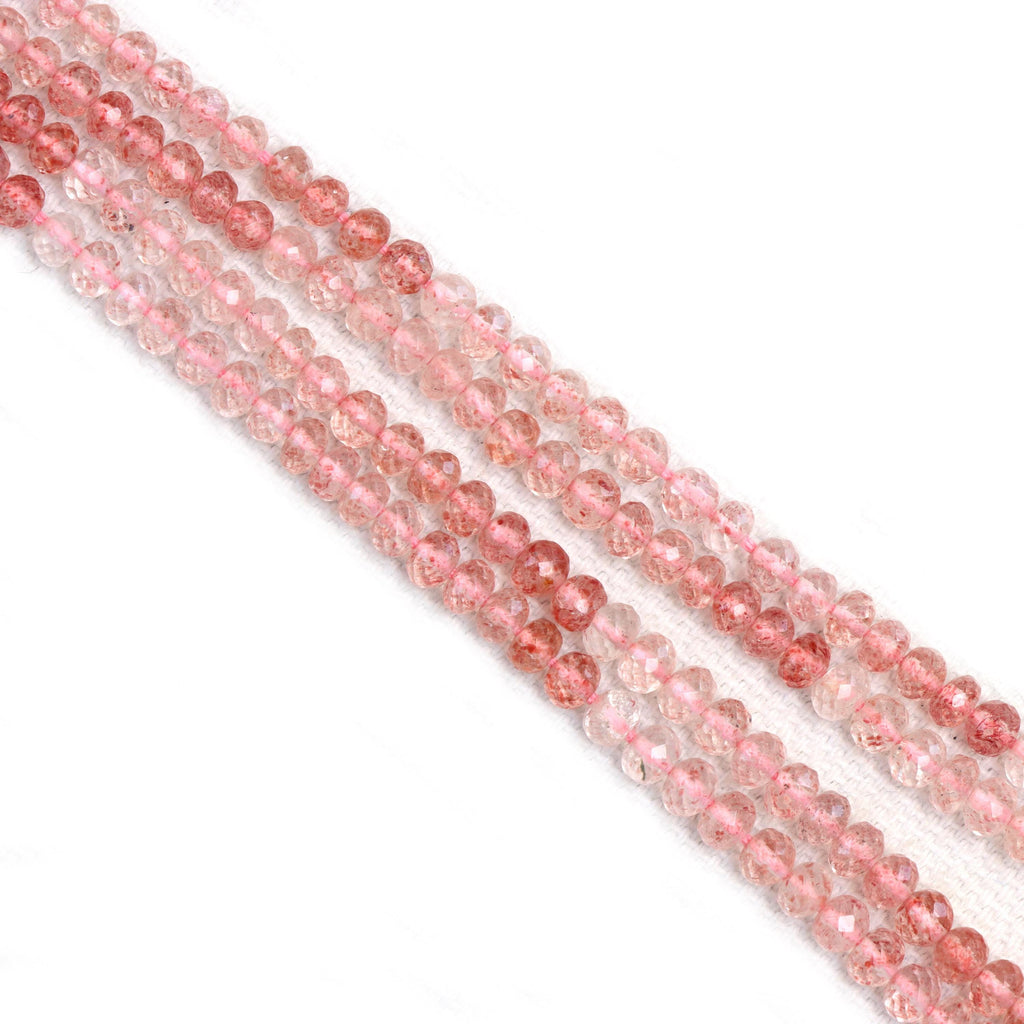 Strawberry Quartz Faceted Rondelle Beads, 4 mm To 5 mm, Strawberry Quartz Jewelry Making Beads, 16 Inches Full Strand