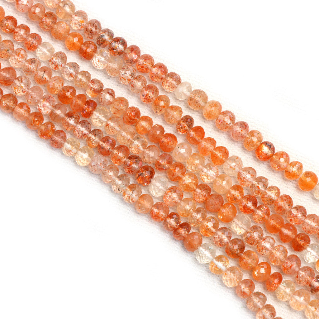 Sunstone Faceted Rondelle Beads, 4 mm To 5 mm, Sunstone Jewelry Making Beads, 16 Inches Full Strand
