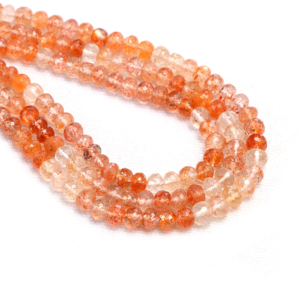 Sunstone Faceted Rondelle Beads, 4 mm To 5 mm, Sunstone Jewelry Making Beads, 16 Inches Full Strand