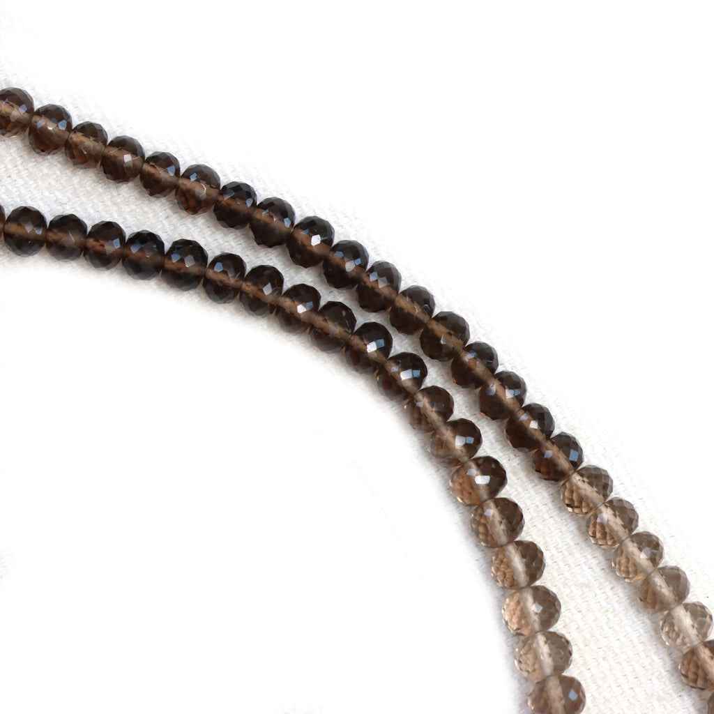 Smoky Quartz Faceted Rondelle Beads, 4 mm To 5 mm, Smoky Quartz Jewelry Making Beads, 16 Inches Full Strand