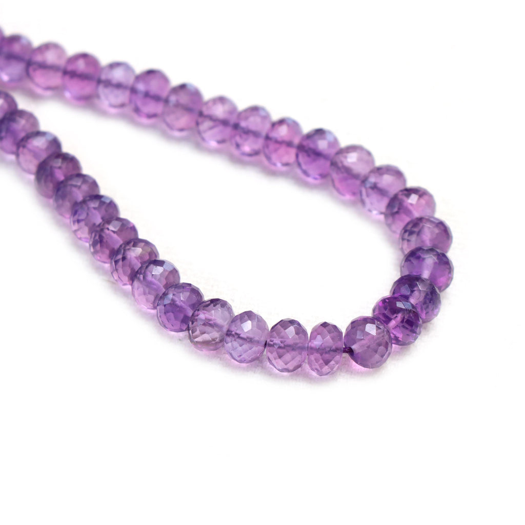 Amethyst Faceted Rondelle Beads, 3 mm To 5 mm, Amethyst Jewelry Making Beads, 16 Inches Full Strand