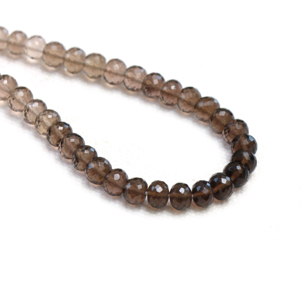 Smoky Quartz Faceted Rondelle Beads, 4 mm To 5 mm, Smoky Quartz Jewelry Making Beads, 16 Inches Full Strand