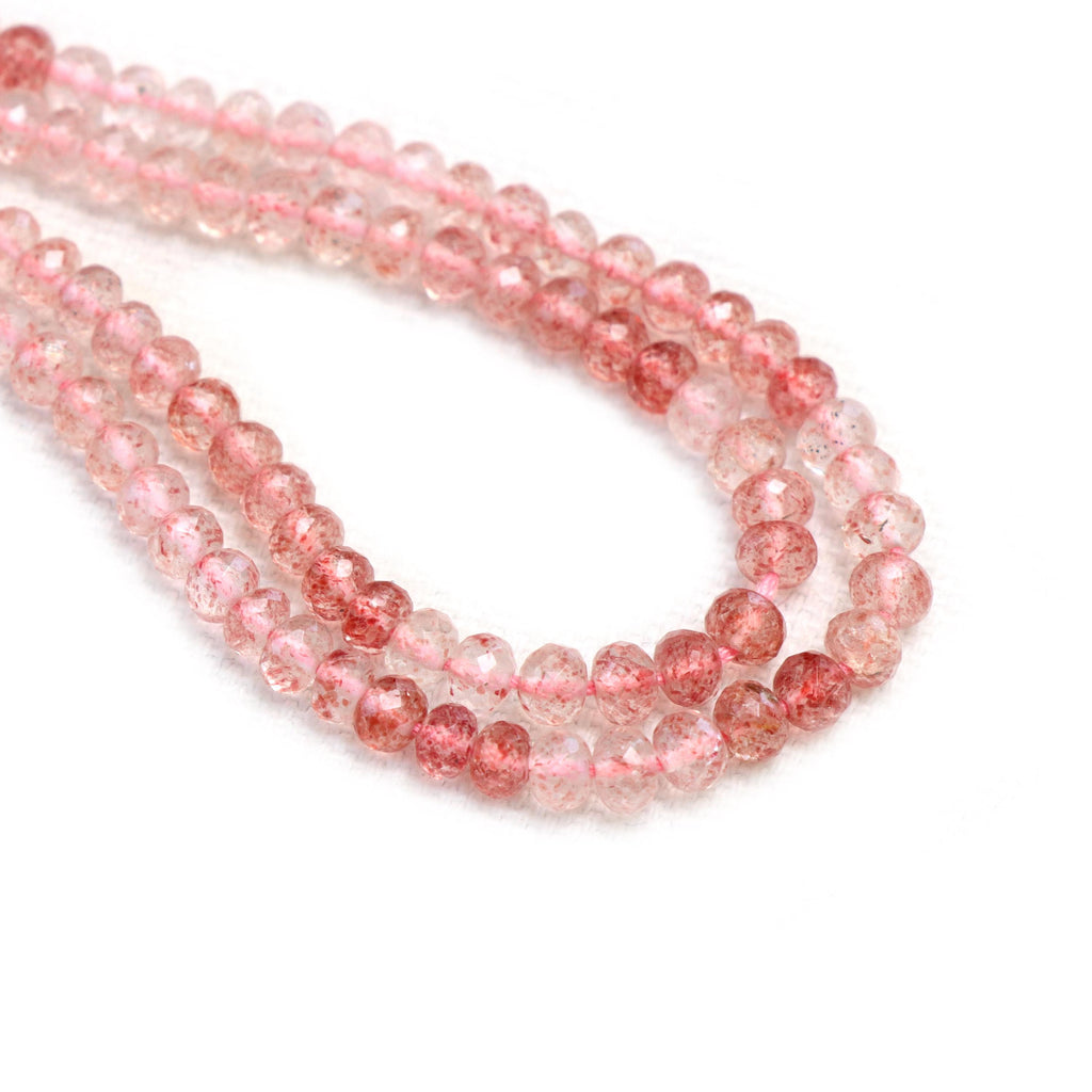 Strawberry Quartz Faceted Rondelle Beads, 4 mm To 5 mm, Strawberry Quartz Jewelry Making Beads, 16 Inches Full Strand