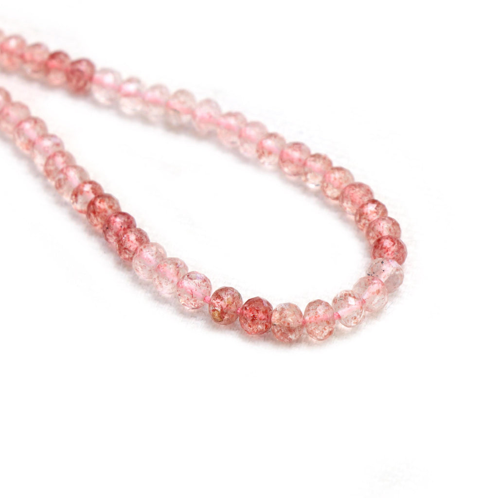 Strawberry Quartz Faceted Rondelle Beads, 4 mm To 5 mm, Strawberry Quartz Jewelry Making Beads, 16 Inches Full Strand