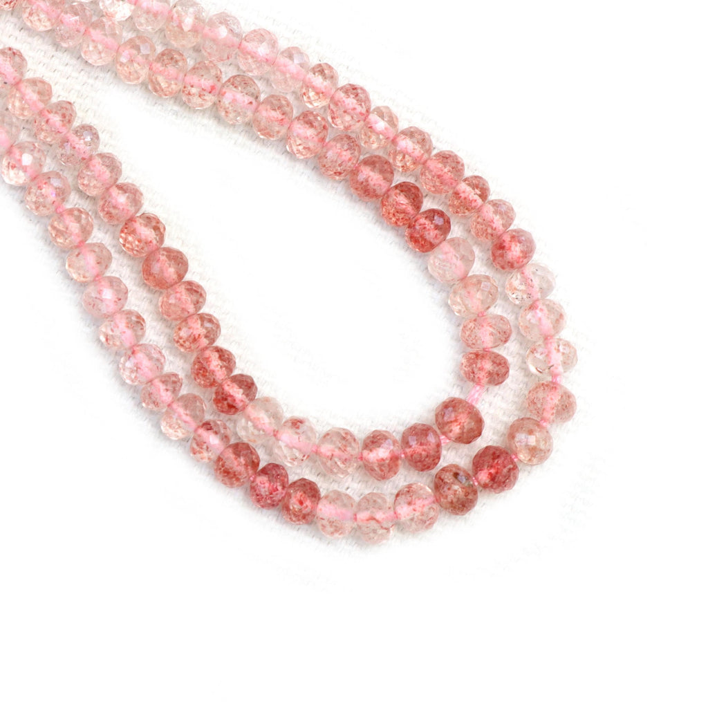 Strawberry Quartz Faceted Rondelle Beads, 4 mm To 5 mm, Strawberry Quartz Jewelry Making Beads, 16 Inches Full Strand