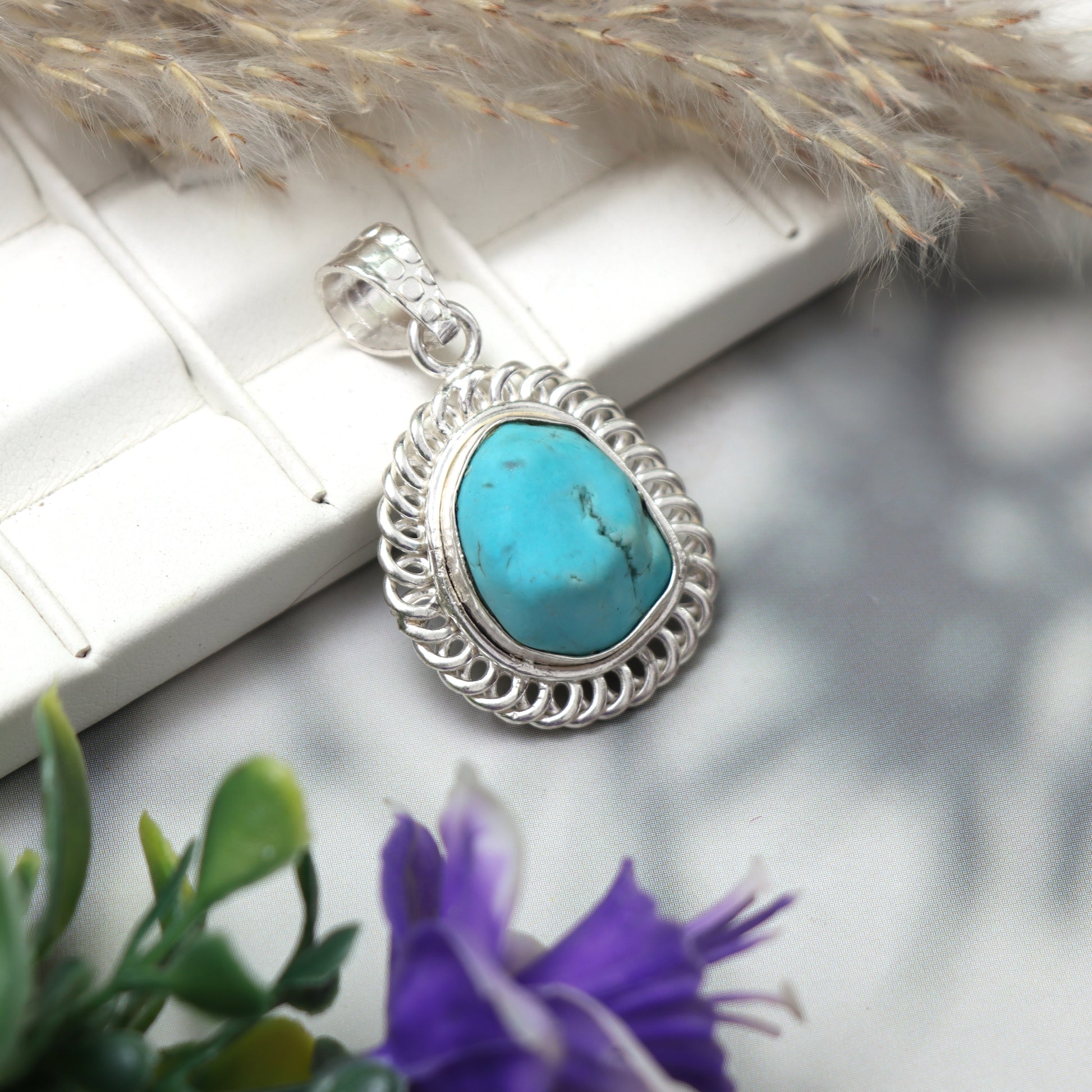 Turquoise Gemstone Pendant, 925 Sterling Silver