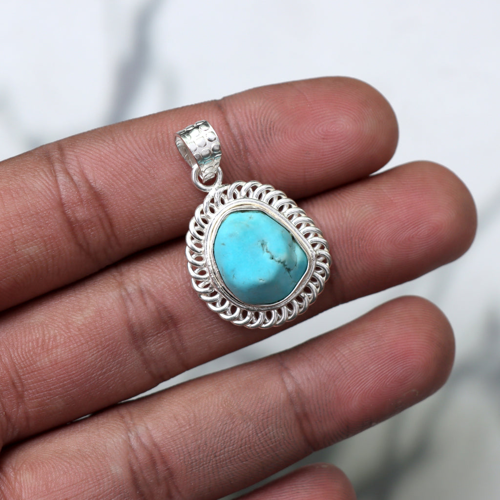 Turquoise Gemstone Pendant, 925 Sterling Silver
