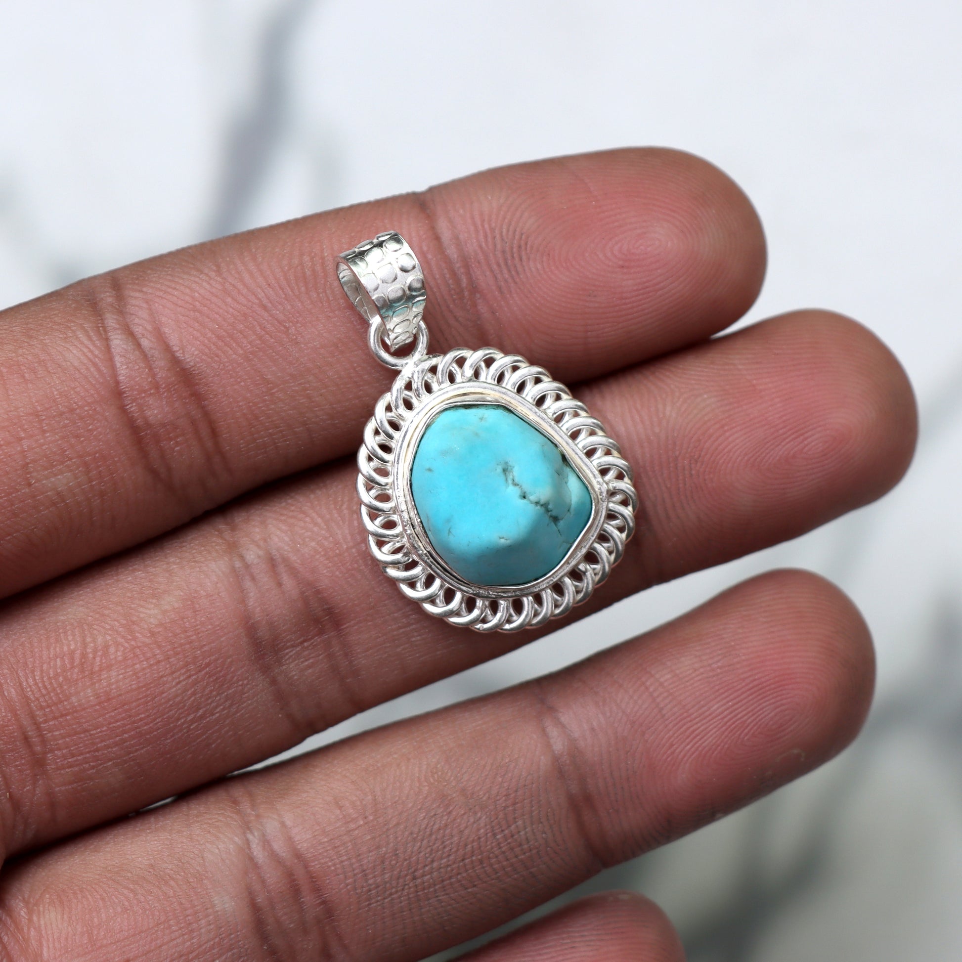 Turquoise Gemstone Pendant, 925 Sterling Silver