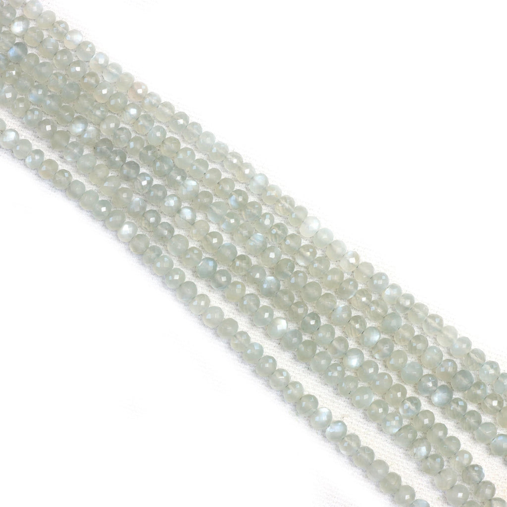 Grey Moonstone Faceted Rondelle Beads, 3 mm To 5 mm, Grey Moonstone Jewelry Making Beads, 16 Inches Full Strand