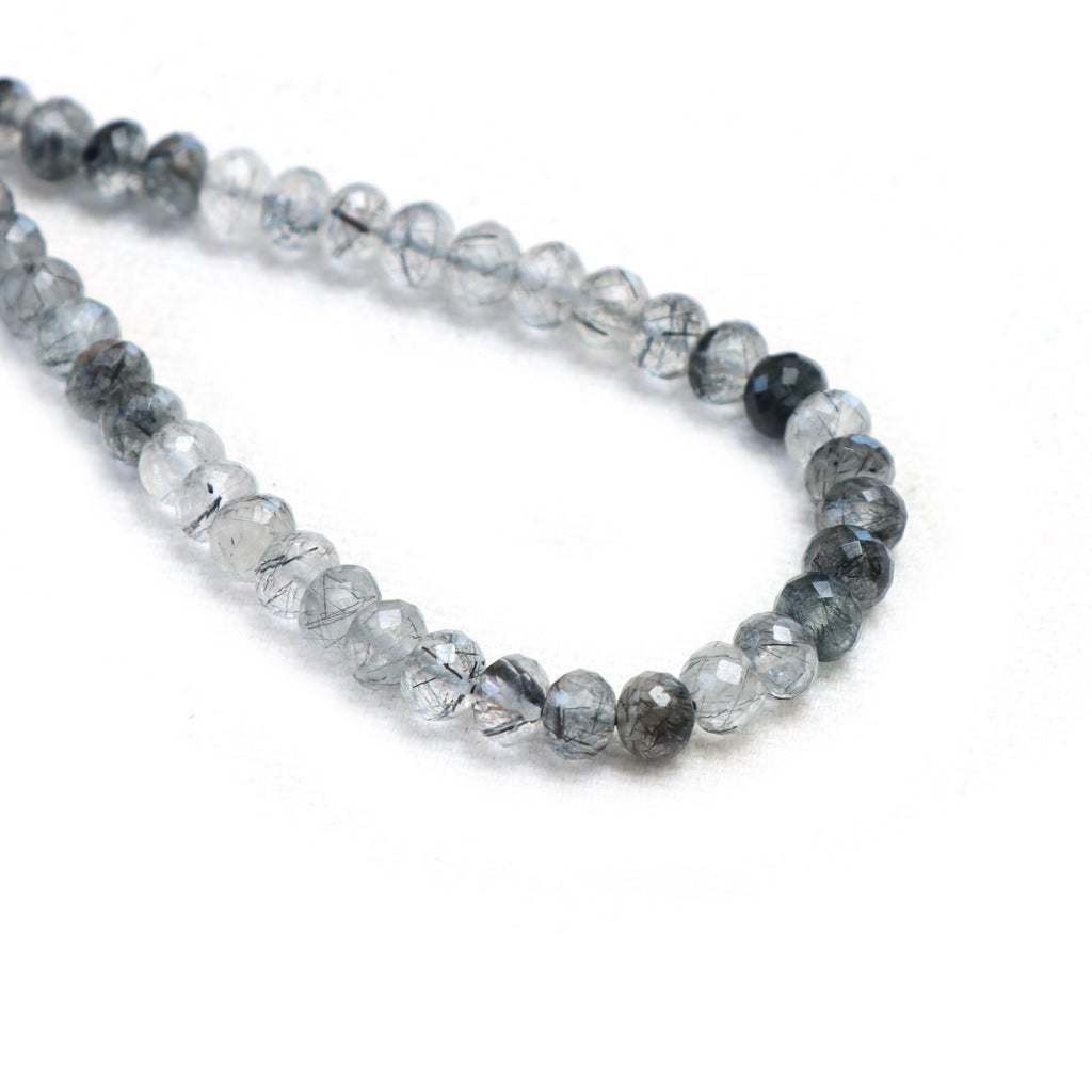 Black Rutile Faceted Rondelle Beads, 4 mm To 5 mm, Black Rutile Jewelry Making Beads, 16 Inches Full Strand