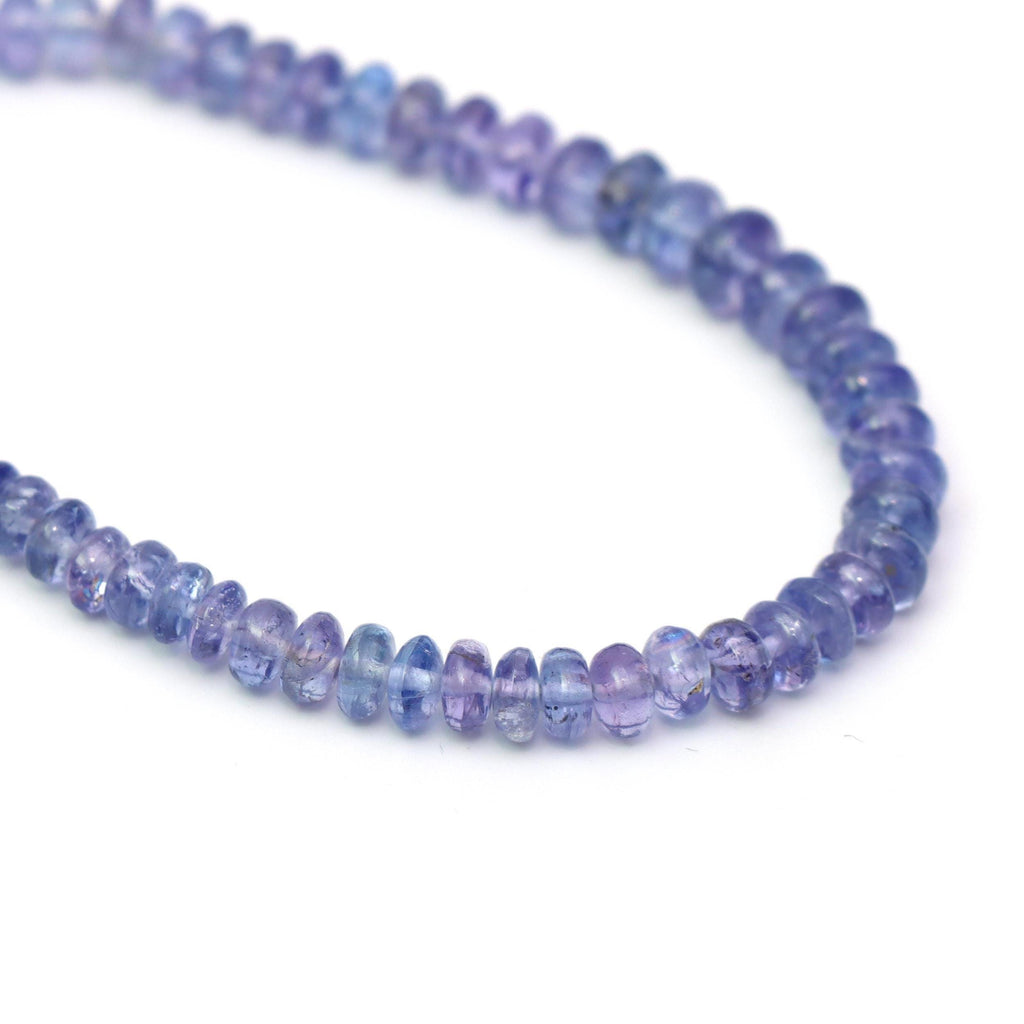 Tanzanite Smooth Rondelle Beads Necklace with 925 Sterling Silver Fish Lock, 4 mm To 6 mm, Tanzanite Beads, 18.5 Inches Necklace