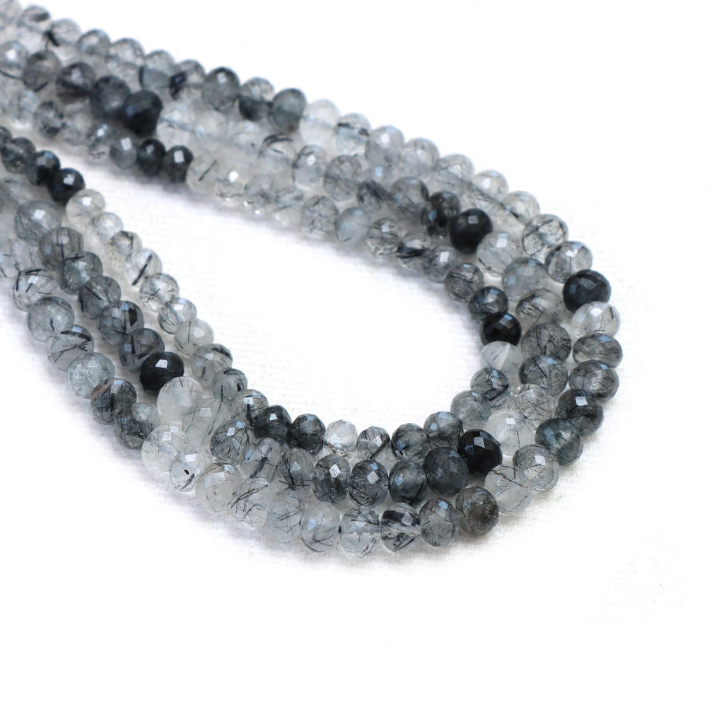Black Rutile Faceted Rondelle Beads, 4 mm To 5 mm, Black Rutile Jewelry Making Beads, 16 Inches Full Strand
